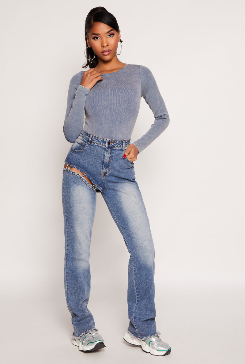 Seamless Acid Wash Long Sleeve Bodysuit