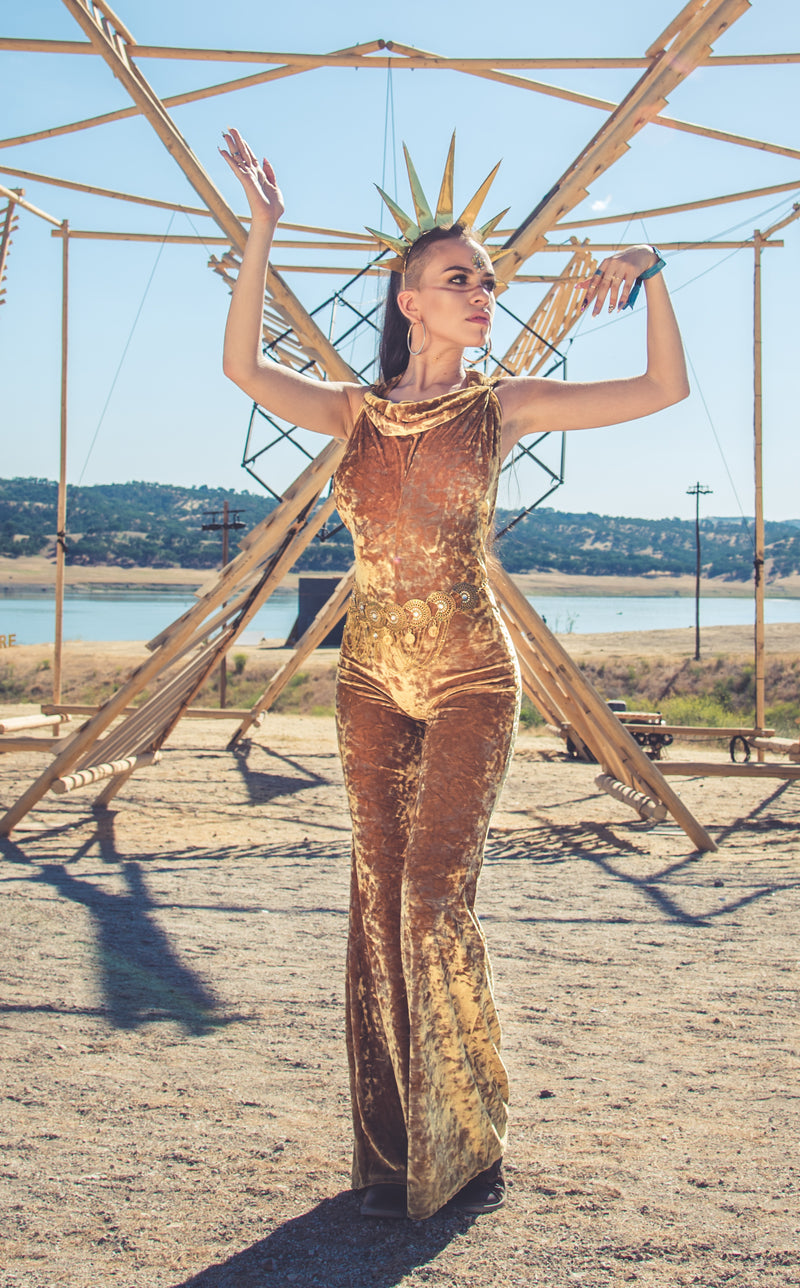 Stardust Gold Velvet Mystique Slim Bell Onesie