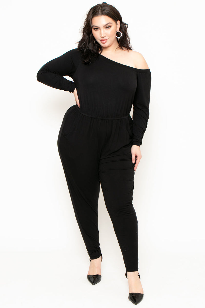 Plus Size Off The Shoulder Jumpsuit - Black