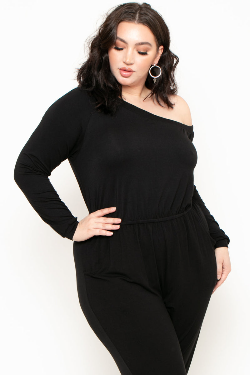 Plus Size Off The Shoulder Jumpsuit - Black