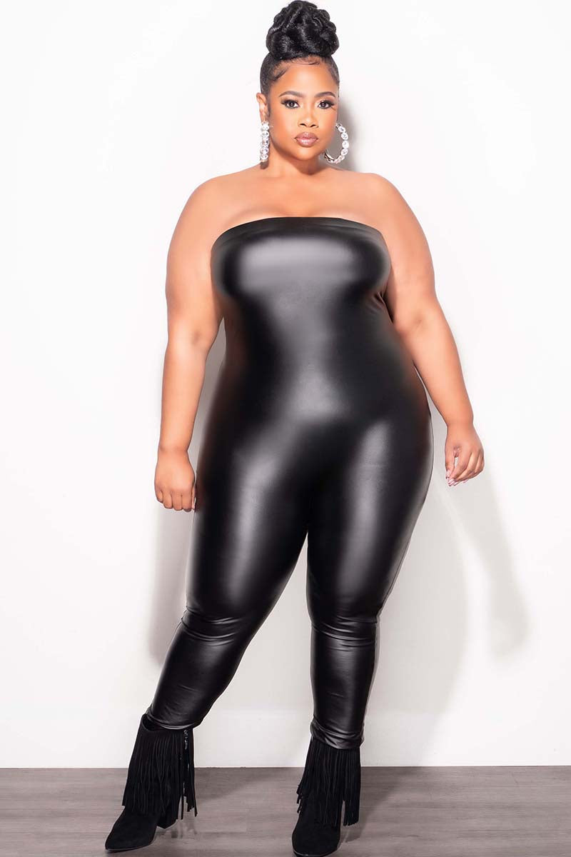 Final Sale Plus Size Vegan Leather Jumpsuit in Black