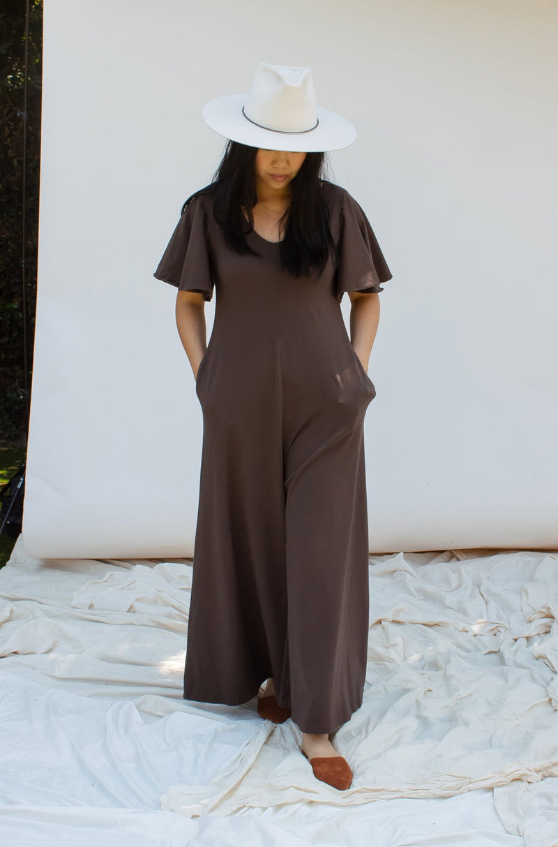 SAMPLE SALE | Villa Flutter Sleeve Jumpsuit - Espresso