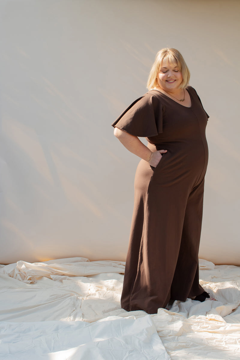 SAMPLE SALE | Villa Flutter Sleeve Jumpsuit - Espresso