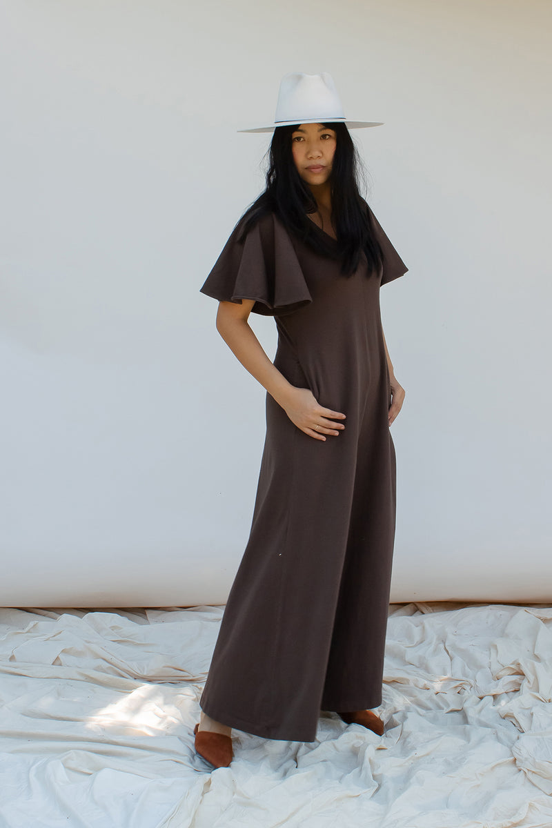 SAMPLE SALE | Villa Flutter Sleeve Jumpsuit - Espresso