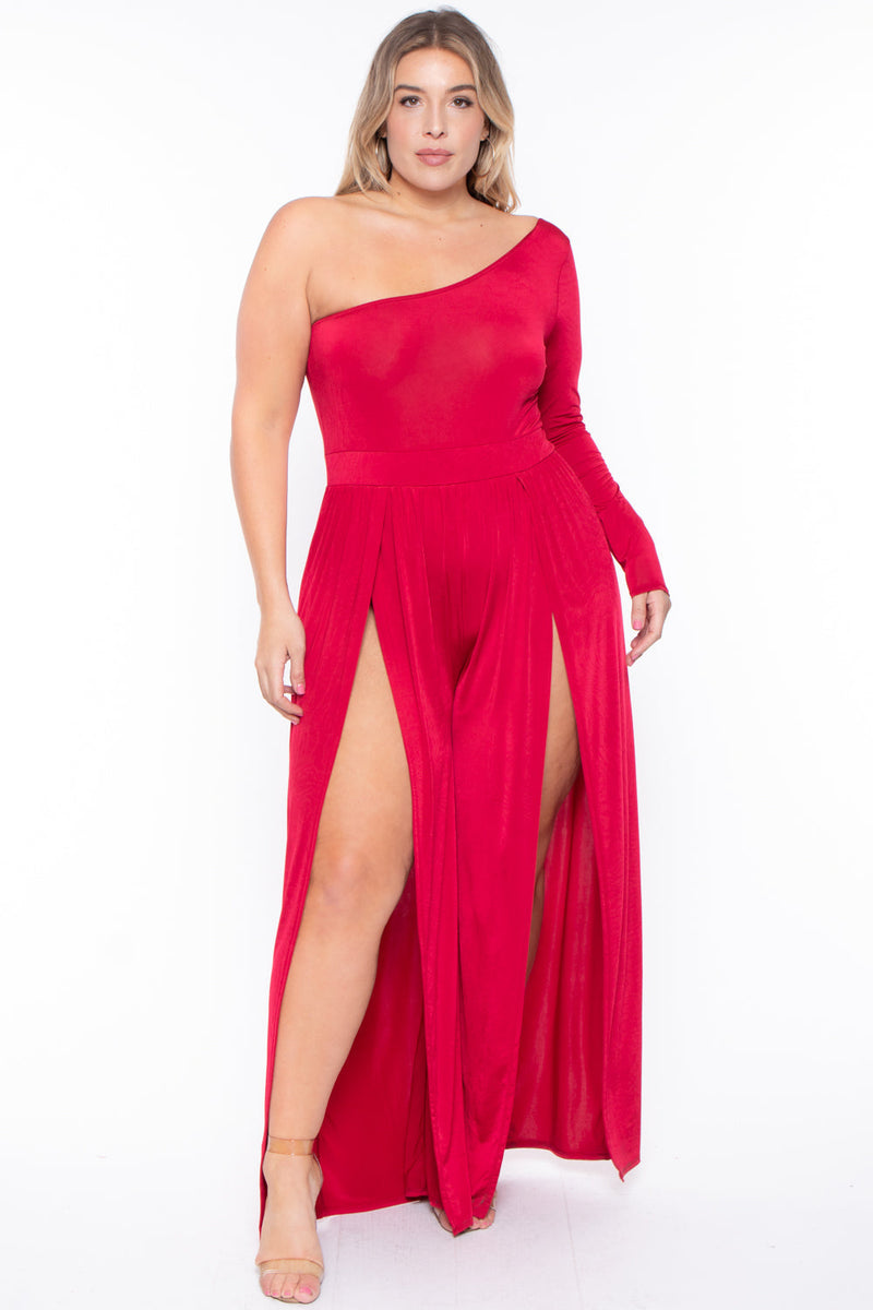 Plus Size Gianna M-Slit Jumpsuit- Red