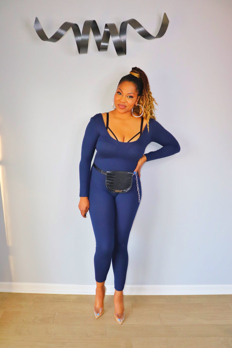 Scoop neck bodycon jumpsuit - NAVY