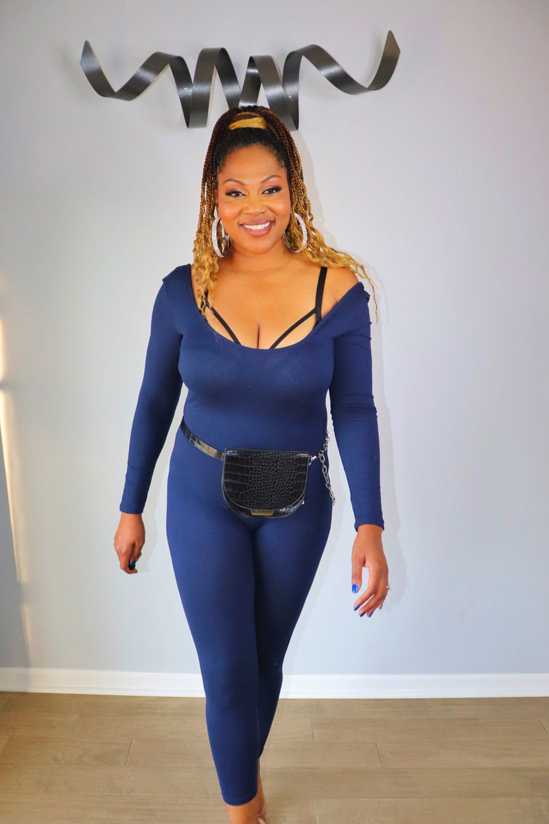 Scoop neck bodycon jumpsuit - NAVY
