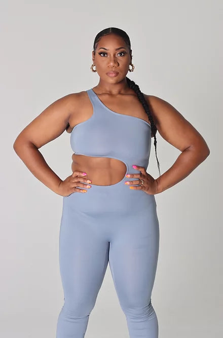 XENA - ASYMMETRIC CUTOUT JUMPSUIT - BLUE