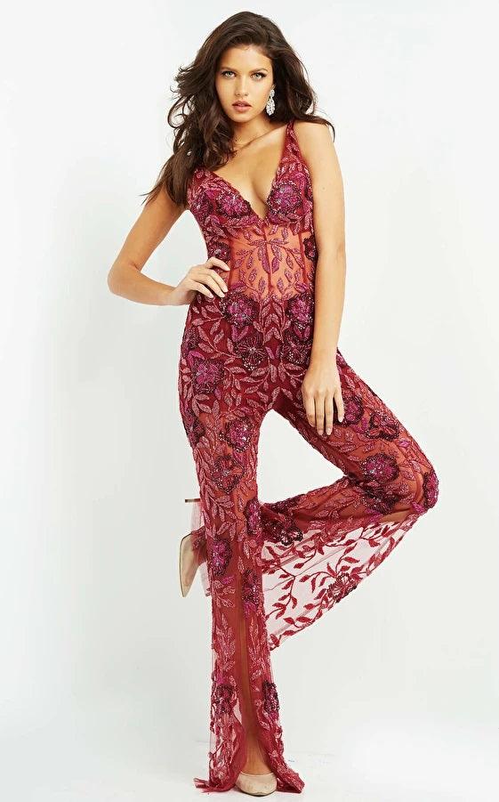 Jovani 04402 Sexy Formal Halter Beaded Jumpsuit