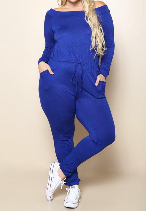 Off-Shoulder Lounge Jumpsuit- Royal Blue or Black