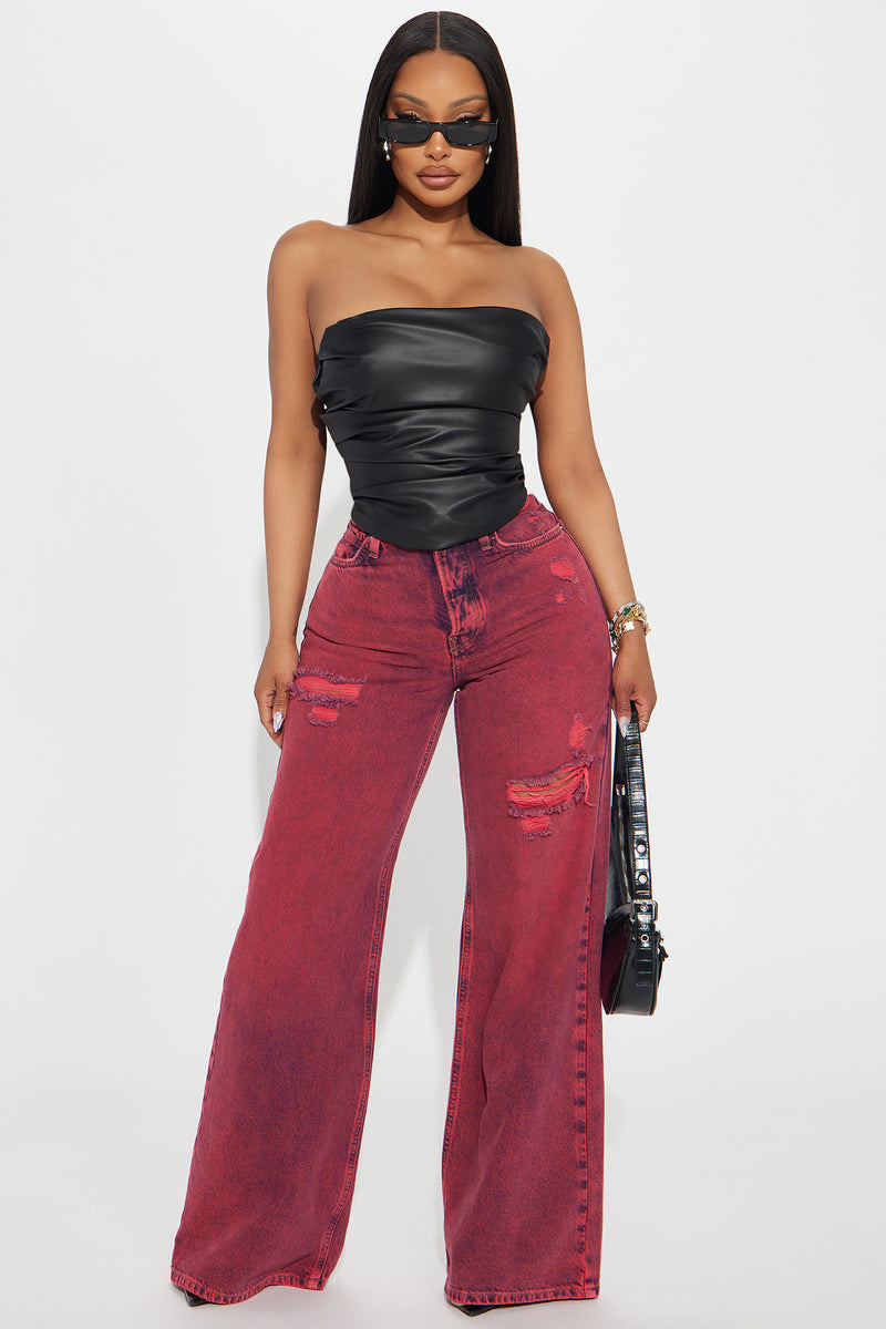 Exclusive Invite Faux Leather Corset Top - Black