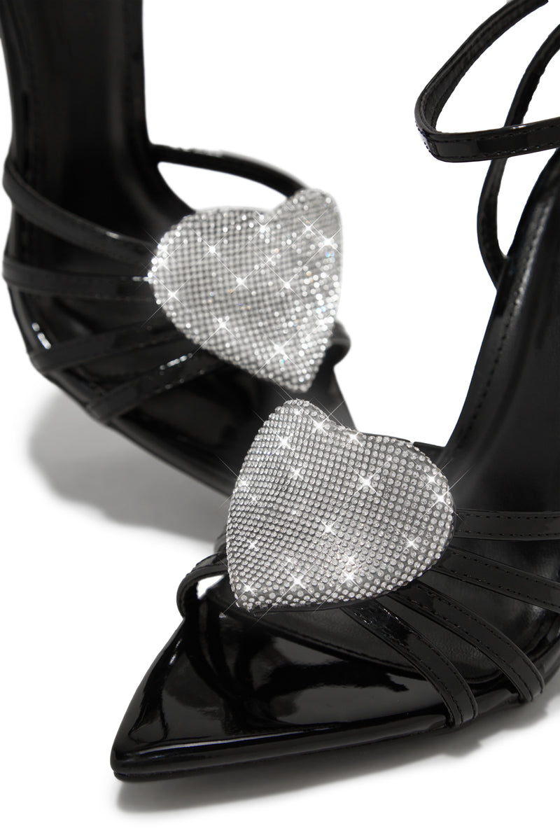Heartbreaker Heart Embellished High Heels - Black