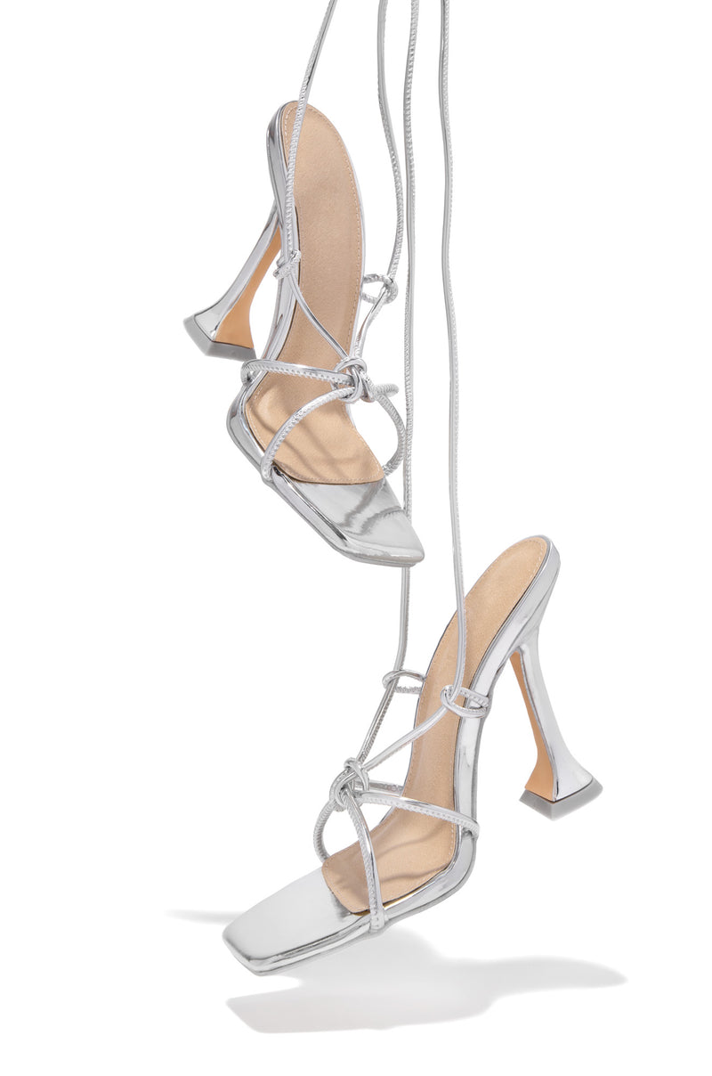 VIP Babes Lace Up High Heels - Silver