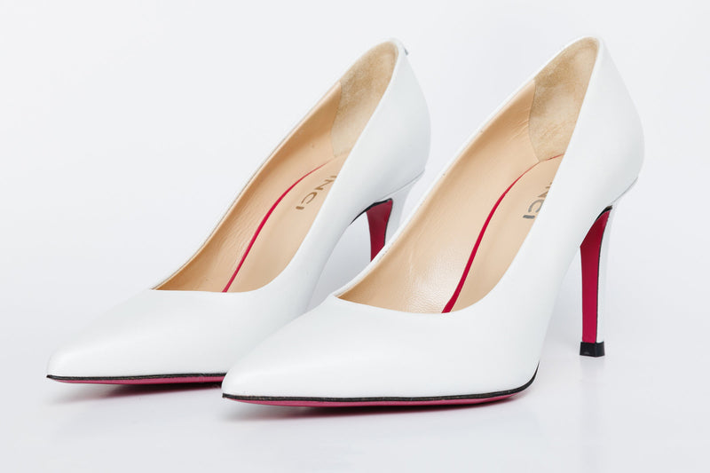 The Ege White Leather Pump Fuchsia Sole Women Shoe