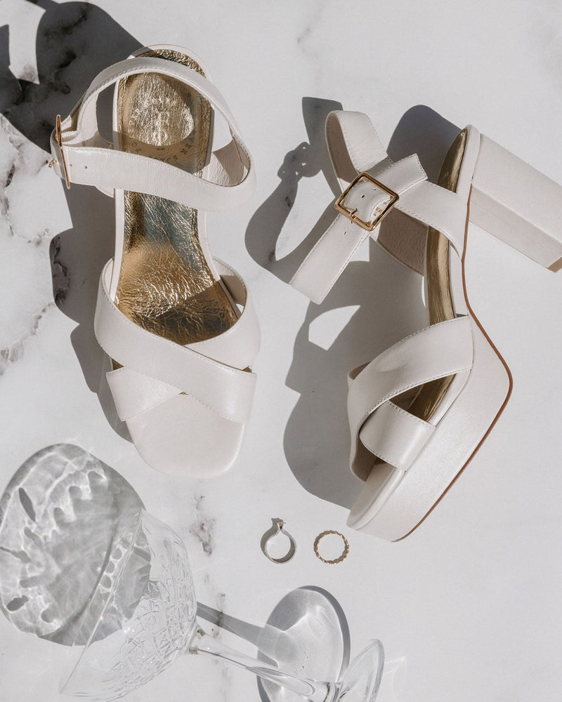 LOTUS PLATFORMS - IVORY LEATHER BRIDAL SHOES - FINAL SALE