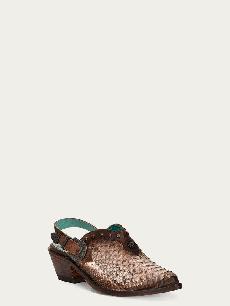 F1285 - WOMEN'S GENUINE NATURAL PYTHON POINTED TOE SHOE WITH STUDS