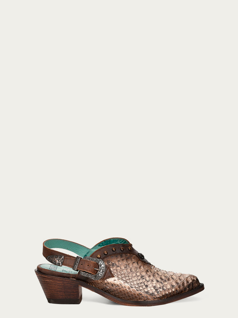 F1285 - WOMEN'S GENUINE NATURAL PYTHON POINTED TOE SHOE WITH STUDS