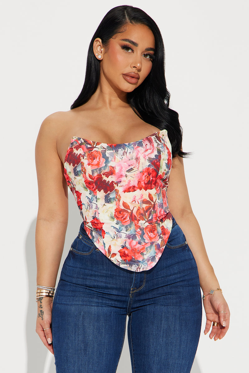 Full Bloom Floral Corset Top - Ivory/combo