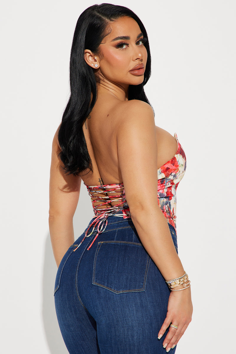 Full Bloom Floral Corset Top - Ivory/combo