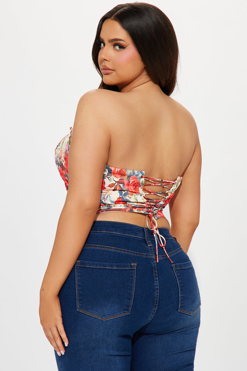Full Bloom Floral Corset Top - Ivory/combo