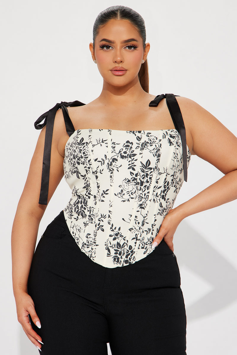 Jayla Floral Corset Top - Black/White