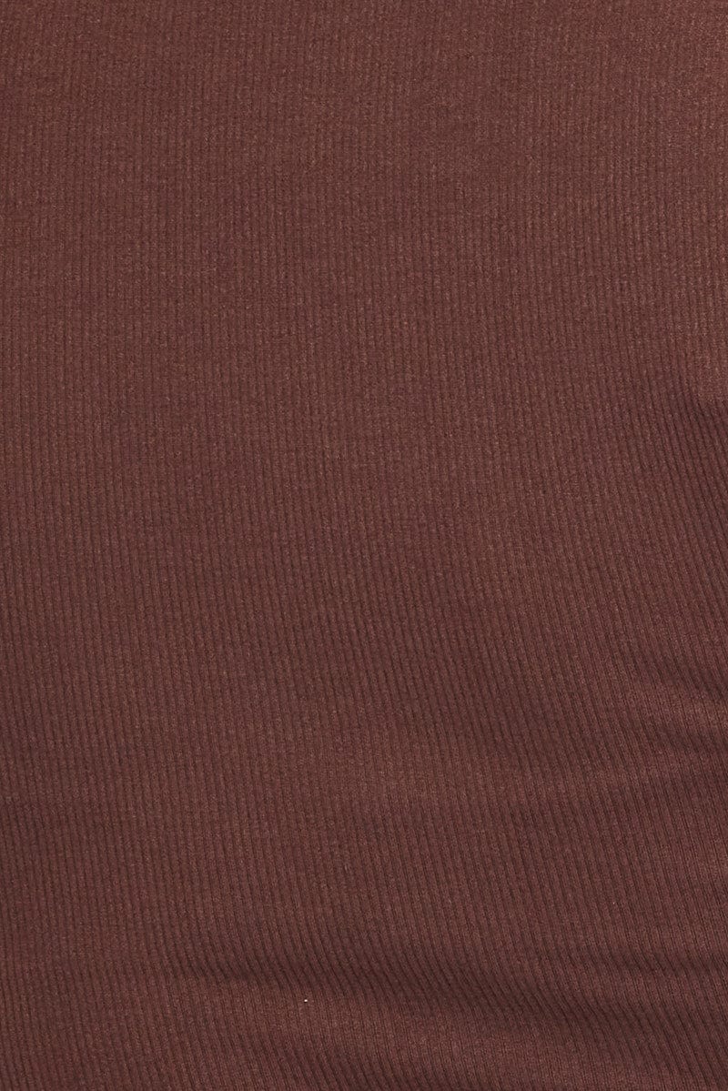Brown Ruched Top Short Sleeve V-neck Seamless