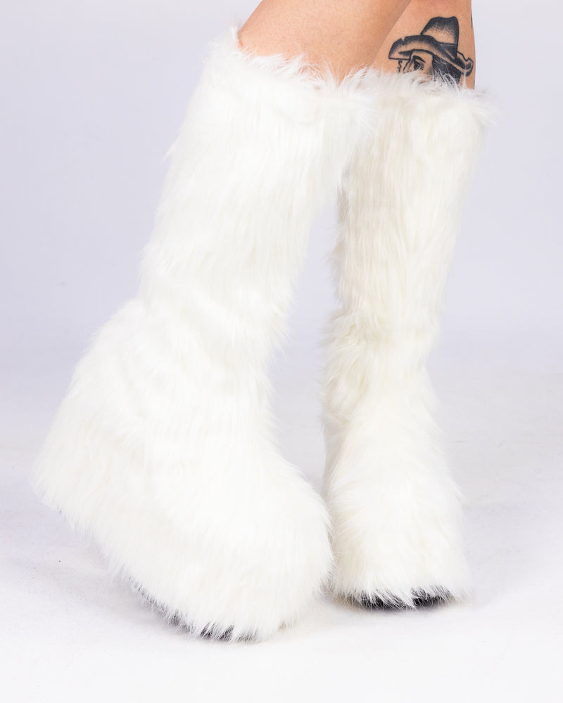 White Electric Fuzz Women's Faux Fur Platform Boots
