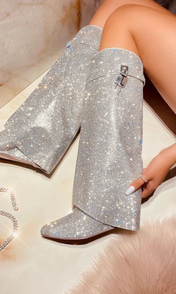 Rhinestone Shark Padlock Boots Mutto-1C