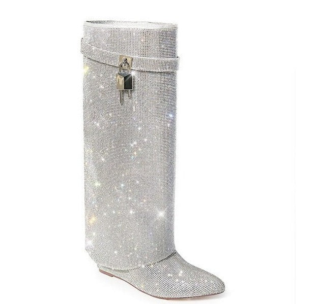 Rhinestone Shark Padlock Boots Mutto-1C