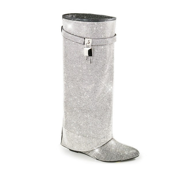 Rhinestone Shark Padlock Boots Mutto-1C