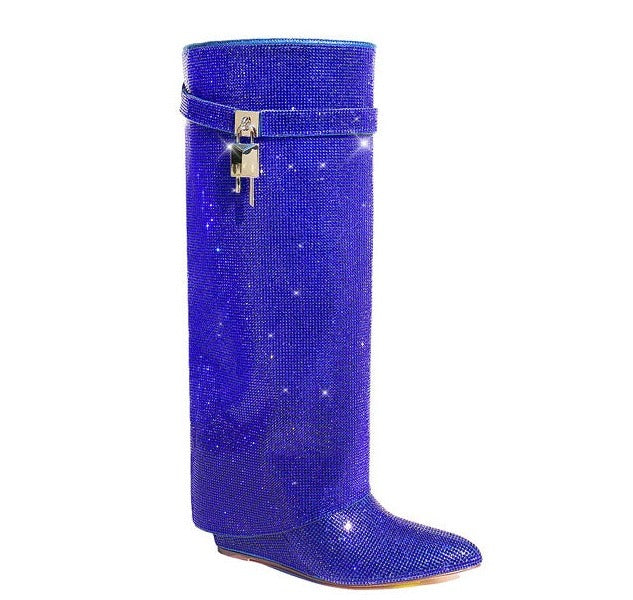 Rhinestone Shark Padlock Boots Mutto-1C