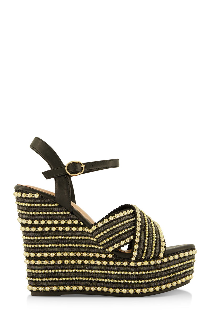 Embellished Open Toe Wedges