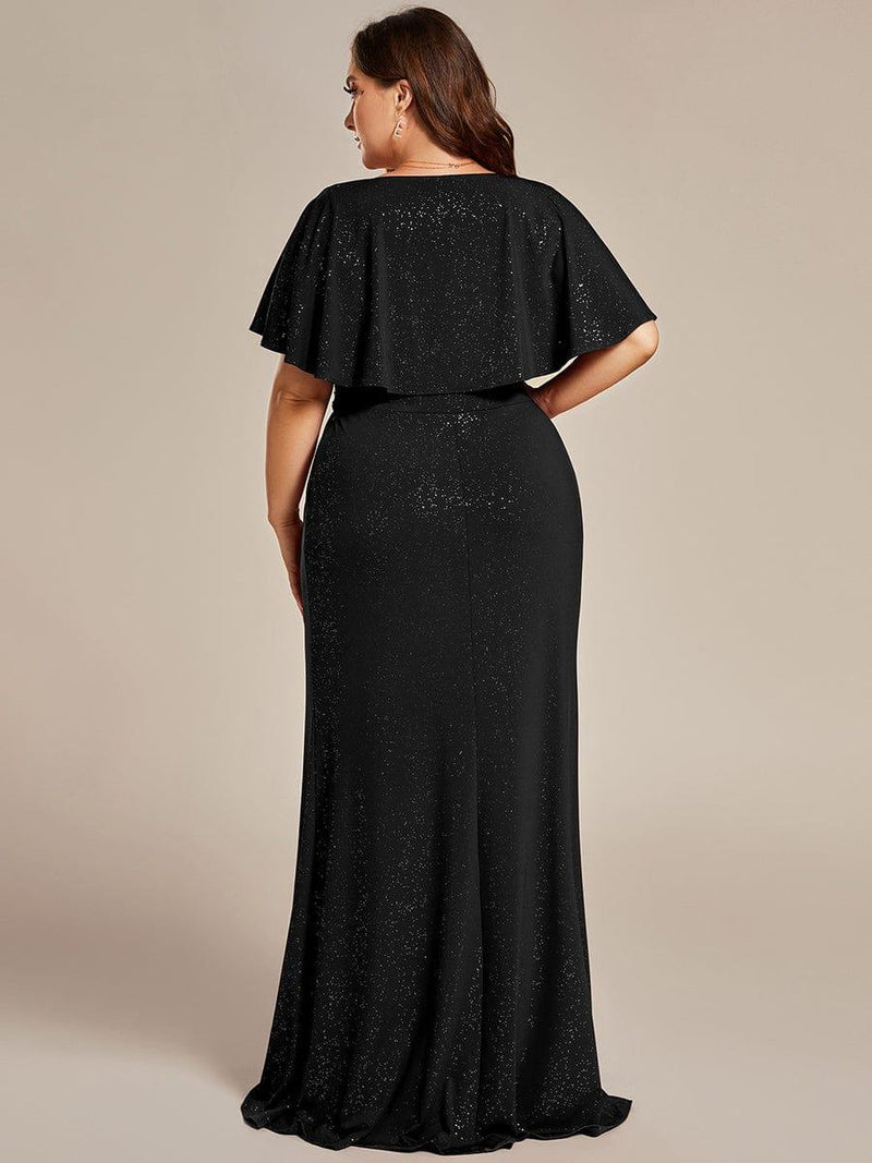 pretty LUXE|Plus Size Glitter Bat-Wing Sleeve Waist-Cinching Mermaid Evening Dress