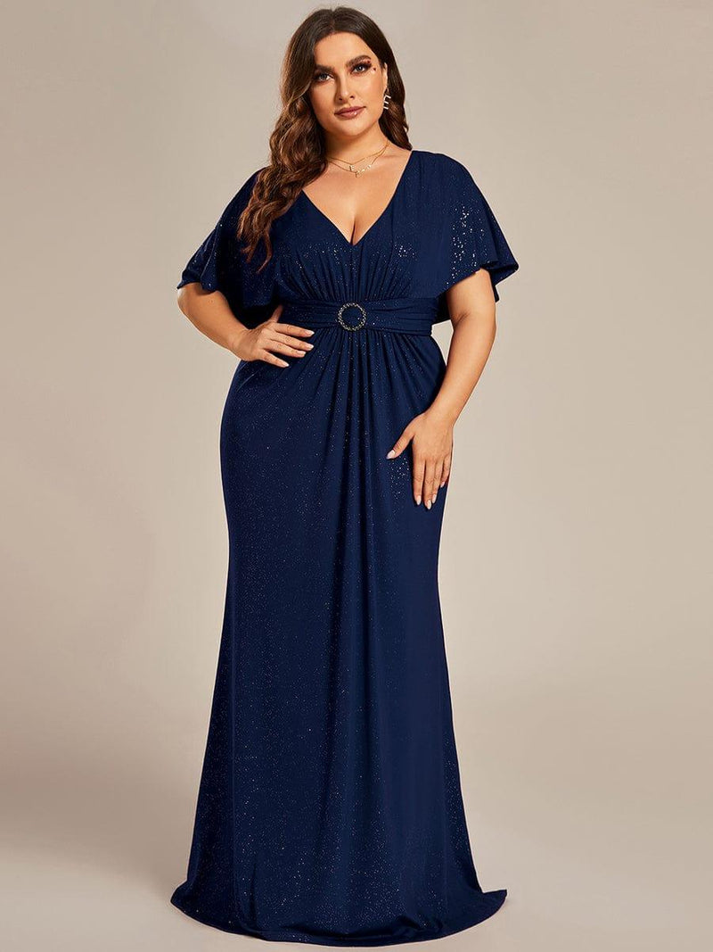 pretty LUXE|Plus Size Glitter Bat-Wing Sleeve Waist-Cinching Mermaid Evening Dress