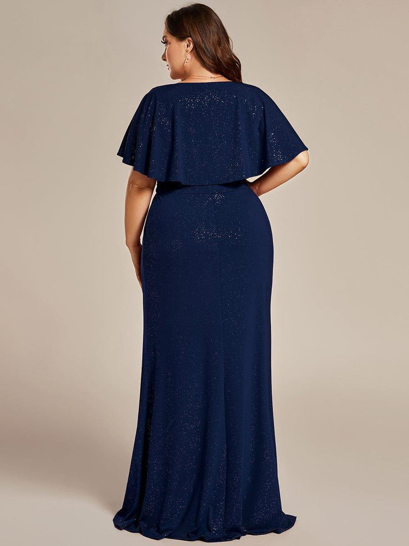 pretty LUXE|Plus Size Glitter Bat-Wing Sleeve Waist-Cinching Mermaid Evening Dress