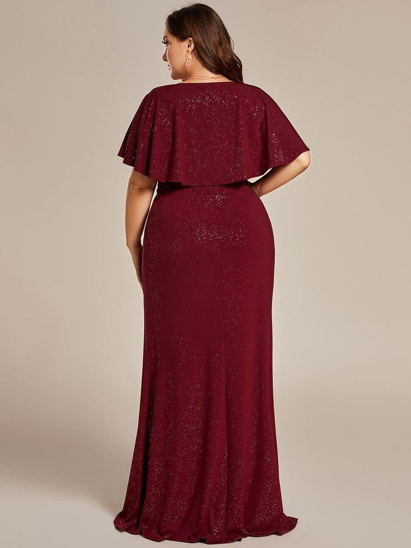 pretty LUXE|Plus Size Glitter Bat-Wing Sleeve Waist-Cinching Mermaid Evening Dress