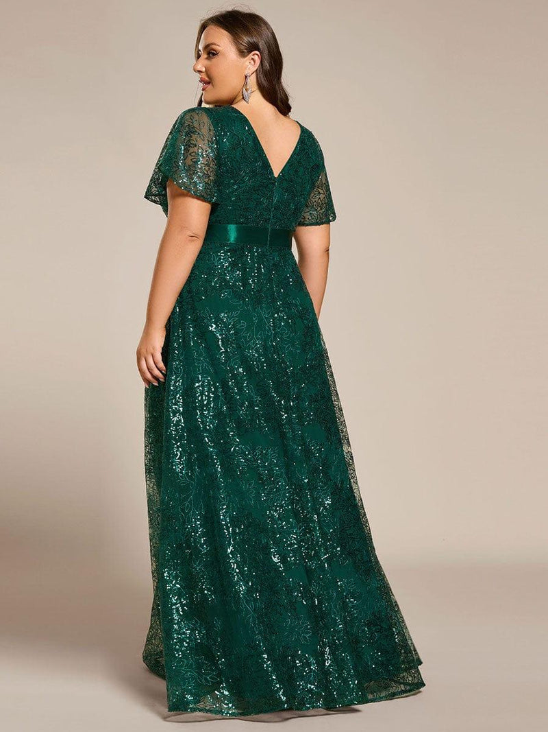 pretty CORY|Plus Size Illusion Sequin V-neck Short Sleeve Maxi Formal Dress