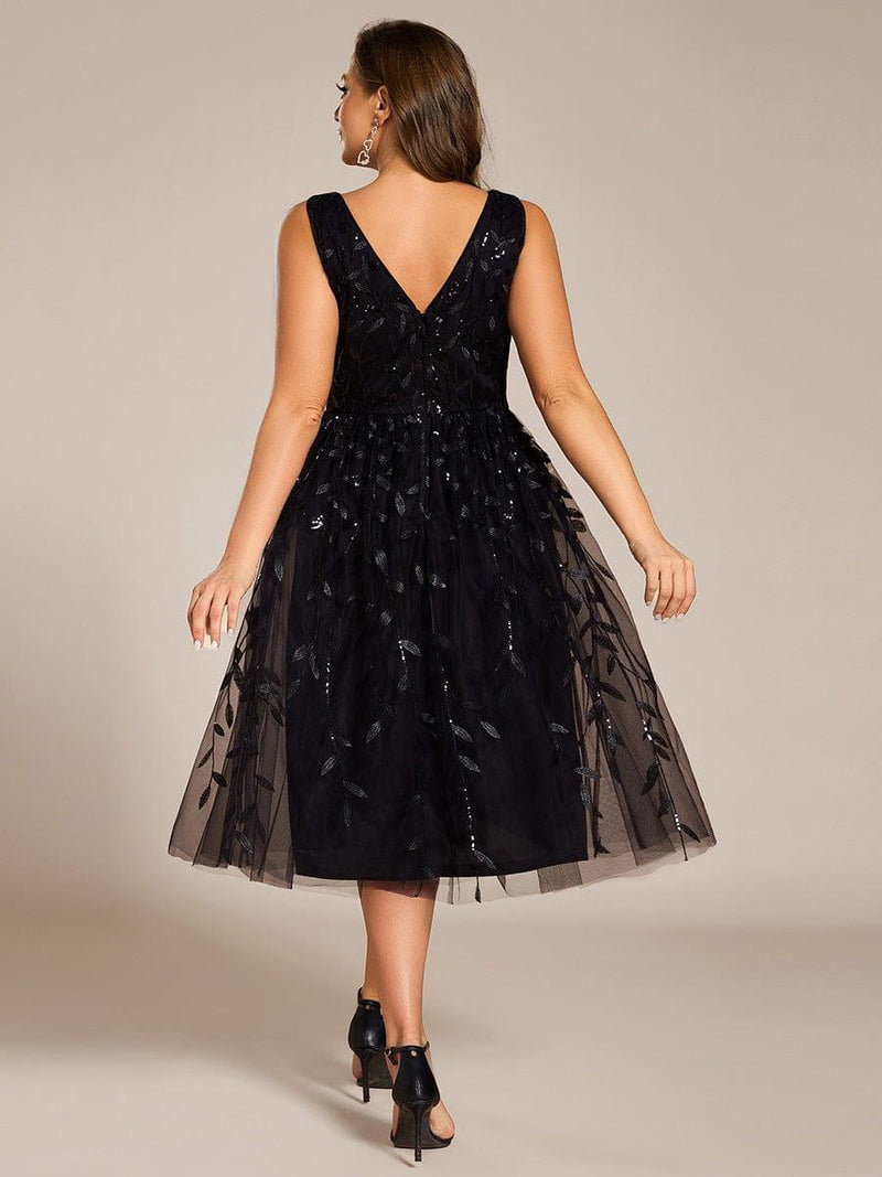 pretty ROUX|Plus Size Sleeveless Leaf Sequin A-Line Midi Wedding Guest Dress