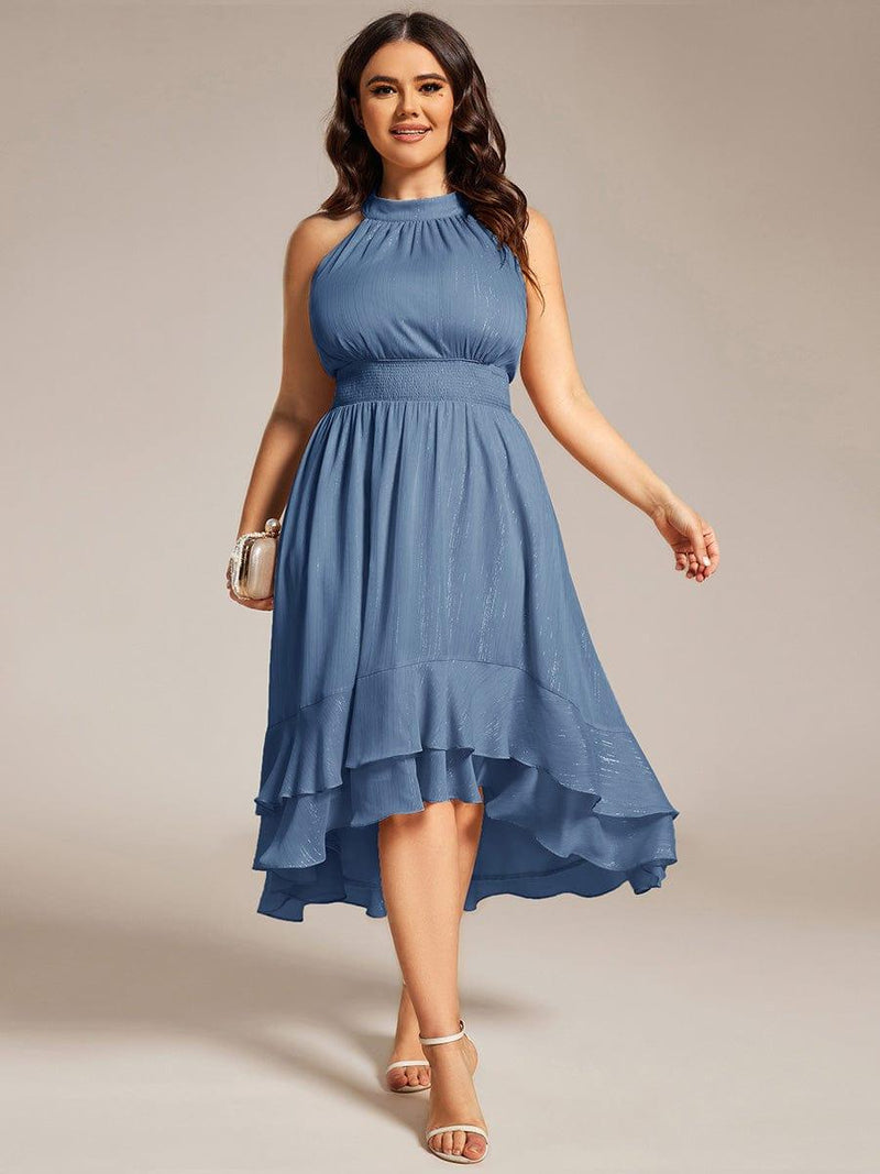 pretty ZOYA|Plus Size Glittery Sleeveless Halter Neck Midi Wedding Guest Dress