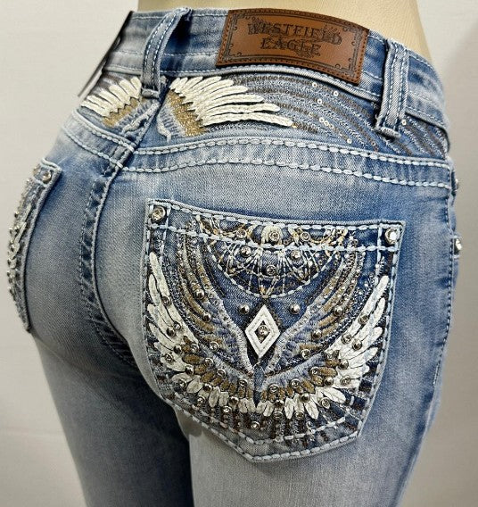 PLUS SIZE WT-764 BOOTCUT EMBROIDERED STRETCHY WOMEN'S BLING JEANS - WESTFIELD EAGLE