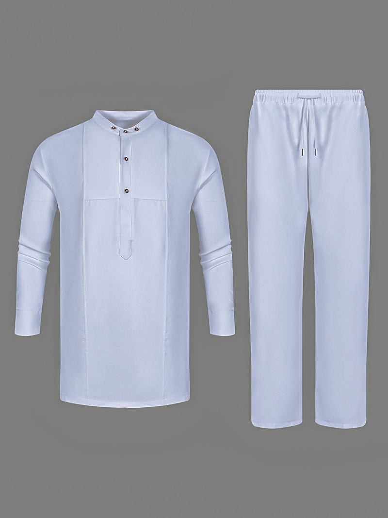 Plus Size White Long Sleeve Men's Set