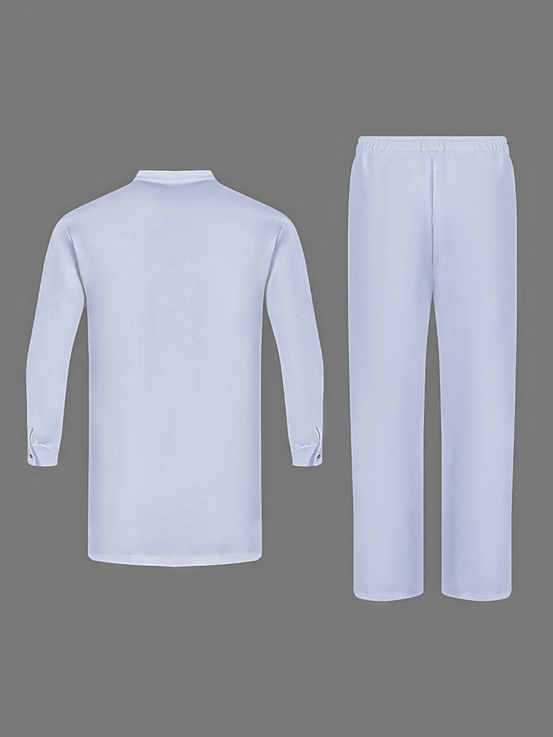 Plus Size White Long Sleeve Men's Set