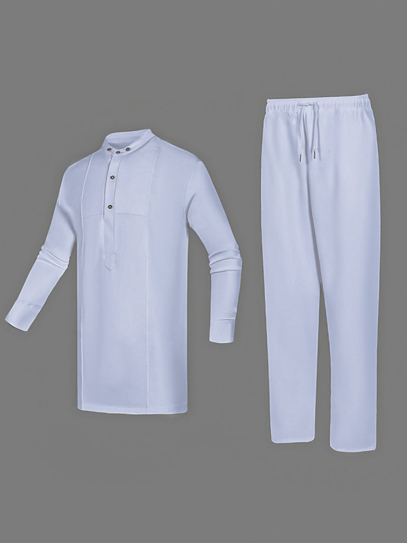 Plus Size White Long Sleeve Men's Set