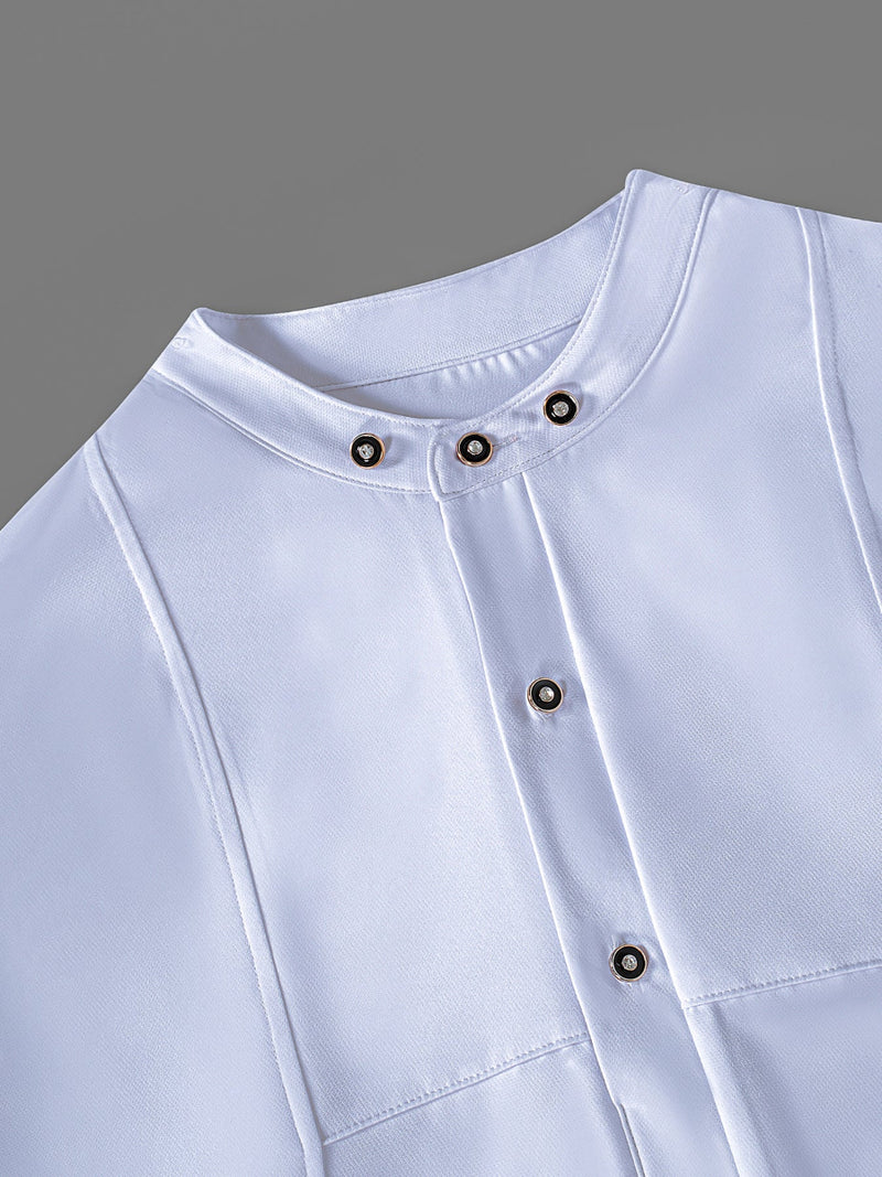 Plus Size White Long Sleeve Men's Set