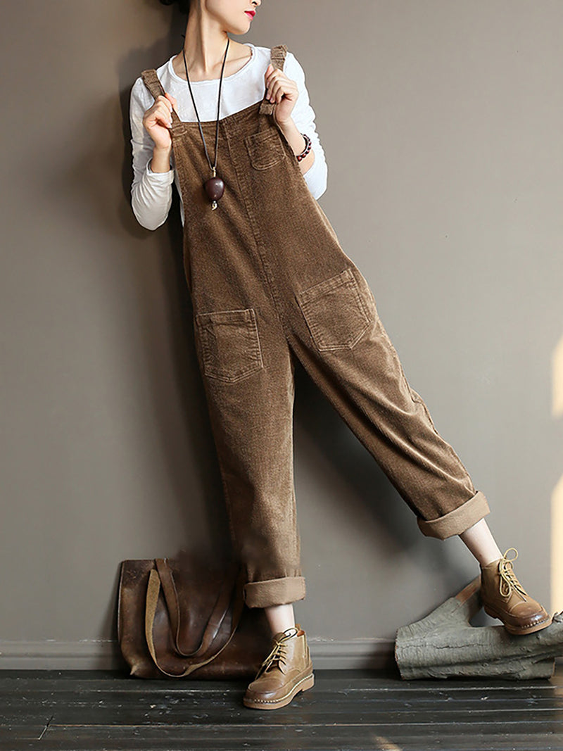 Plus Size Vintage Women Corduroy Loose Overall