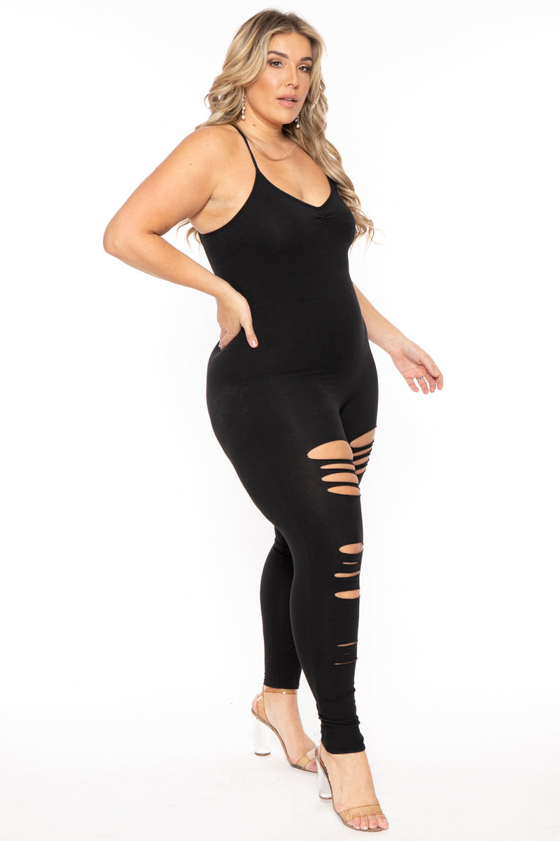 Plus Size Lola 2.0 Destroyed  Jumpsuit - Black