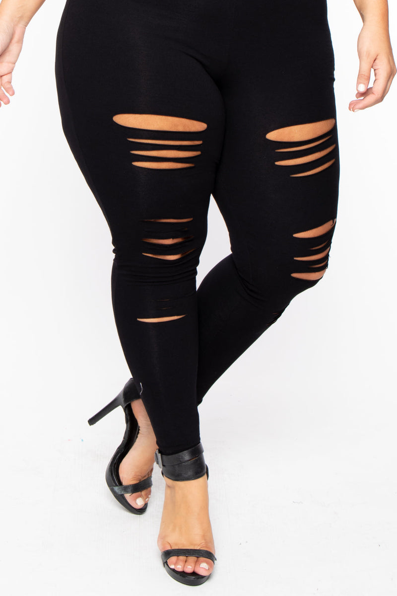 Plus Size Lola 2.0 Destroyed  Jumpsuit - Black