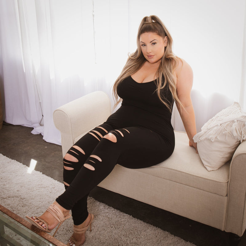 Plus Size Lola 2.0 Destroyed  Jumpsuit - Black