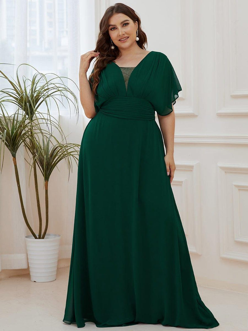 pretty AMBRYN|Plus Size V-neck A-Line Empire Waist Chiffon Evening Dress