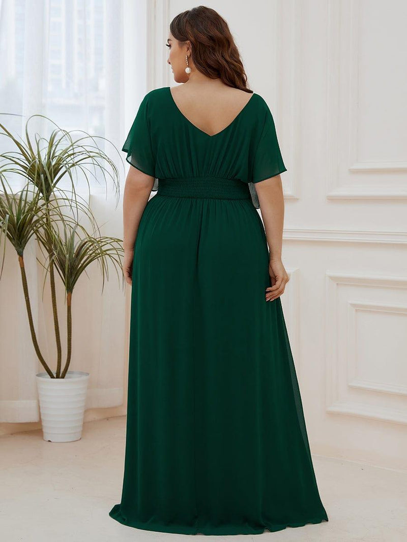 pretty AMBRYN|Plus Size V-neck A-Line Empire Waist Chiffon Evening Dress